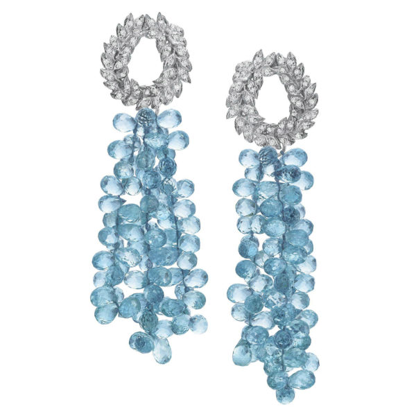 Diamond Coronas with Sapphire Drops Earrings