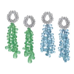 Diamond Coronas with Detachable Emerald Drops and Sapphire Drops (2 pairs) Earrings