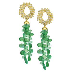 Diamond Coronas with Detachable Emerald Drops Earrings
