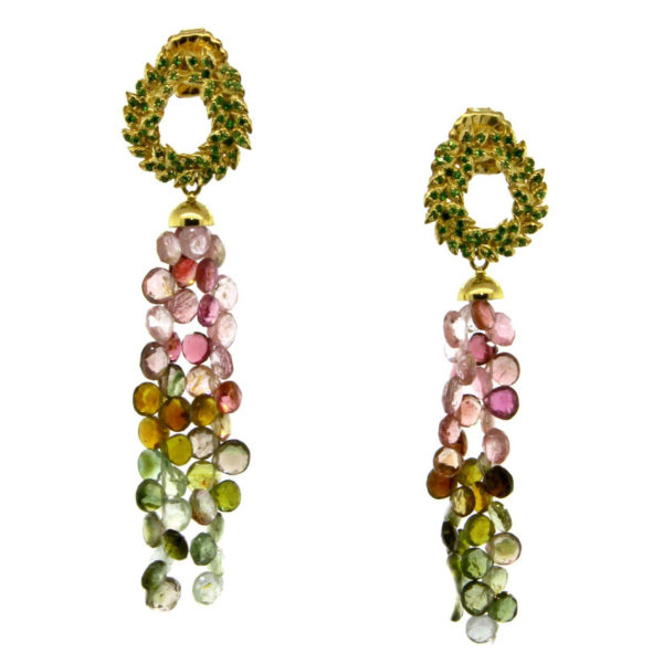 Tsavorite Garnet Coronas with Detachable Tourmaline Drops Earrings