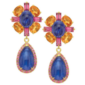 Tanzanite Cabochons with Detachable Drops Earrings
