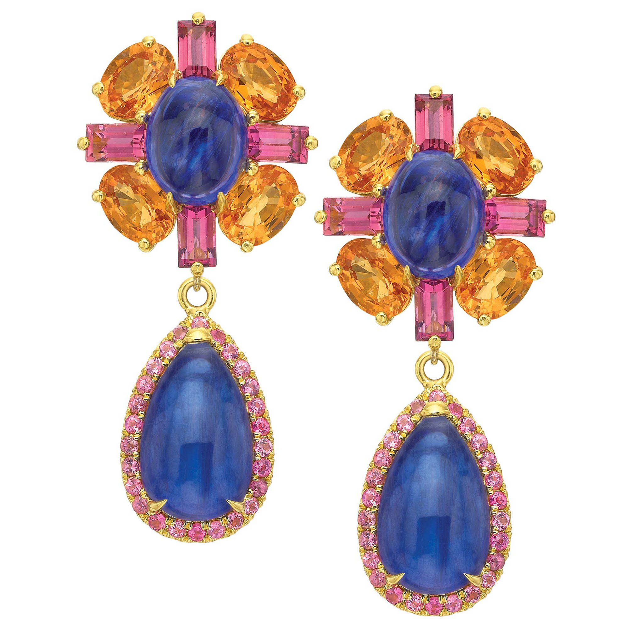 Tanzanite Cabochons with Detachable Drops Earrings | Andrew Glassford