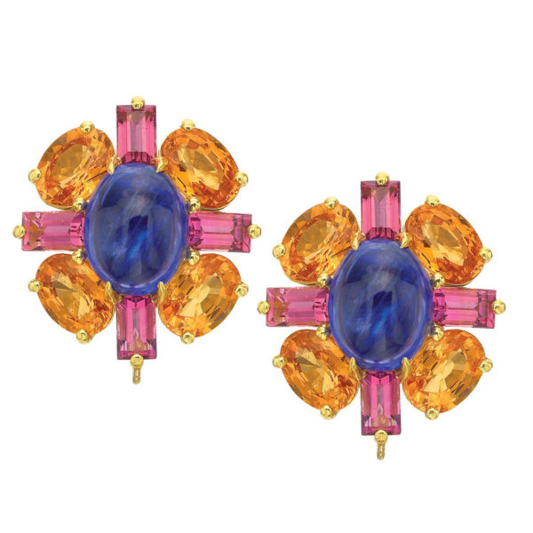 Tanzanite Cabochons with Detachable Drops Earrings