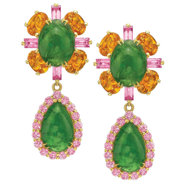 Tsavorite Cabochons with Detachable Drops Earrings