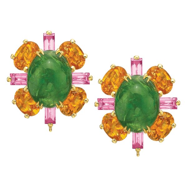 Tsavorite Cabochons with Detachable Drops Earrings