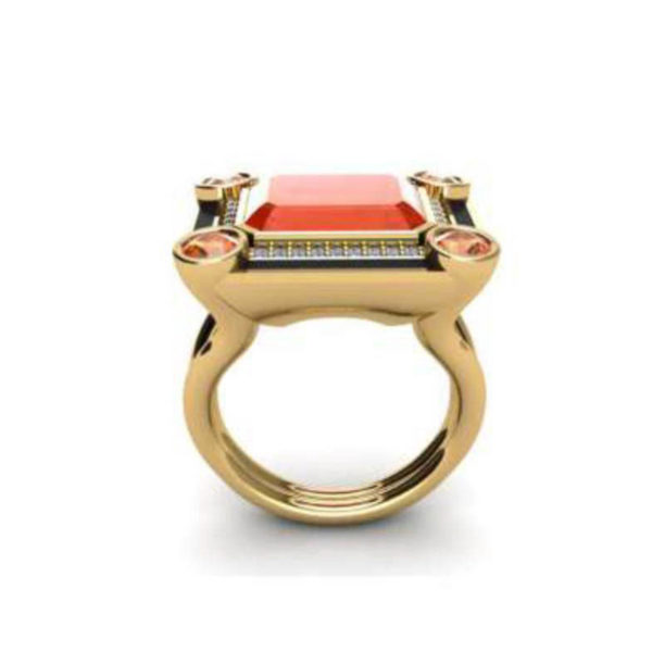 Fire Opal Museum Series with Black Enamel Ring